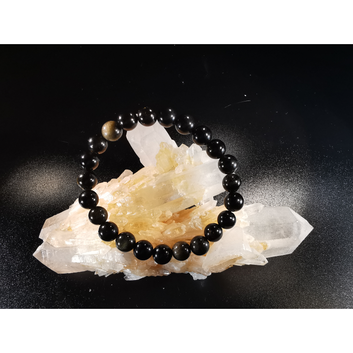 bracelet pierre naturelle 8 mm:  OBSIDIENNE DOREE
