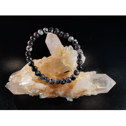 bracelet pierre naturelle 6 mm:  OBSIDIENNE FLOCON DE NEIGE