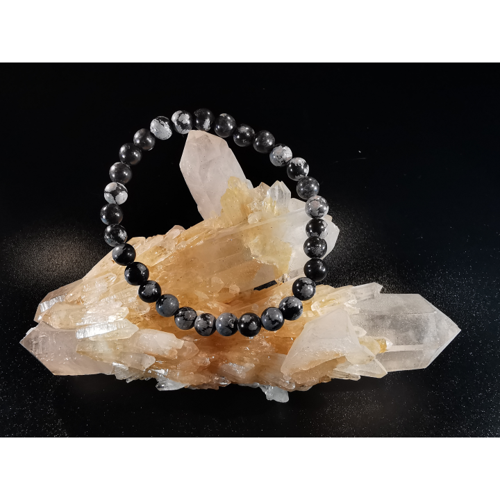 natural stone bracelet 6mm:  OBSIDIENNE FLOCON DE NEIGE