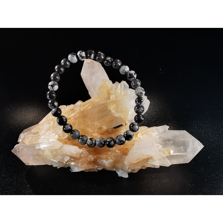 natural stone bracelet 6mm:  OBSIDIENNE FLOCON DE NEIGE