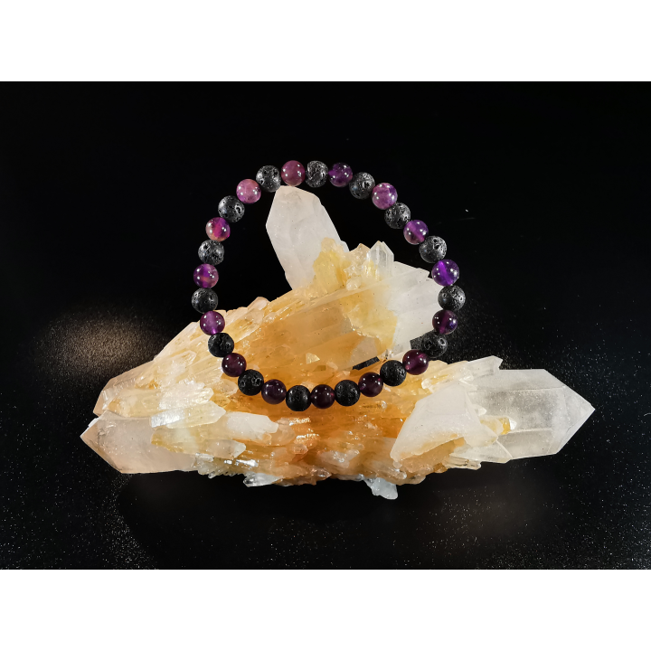 natural stone bracelet 6mm:  AMETHYSTE et LAVE