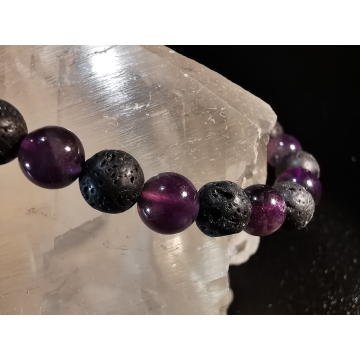 bracelet pierre naturelle 6 mm:  AMETHYSTE et LAVE