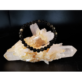 bracelet pierre naturelle 6 mm: OBSIDIENNE DOREE