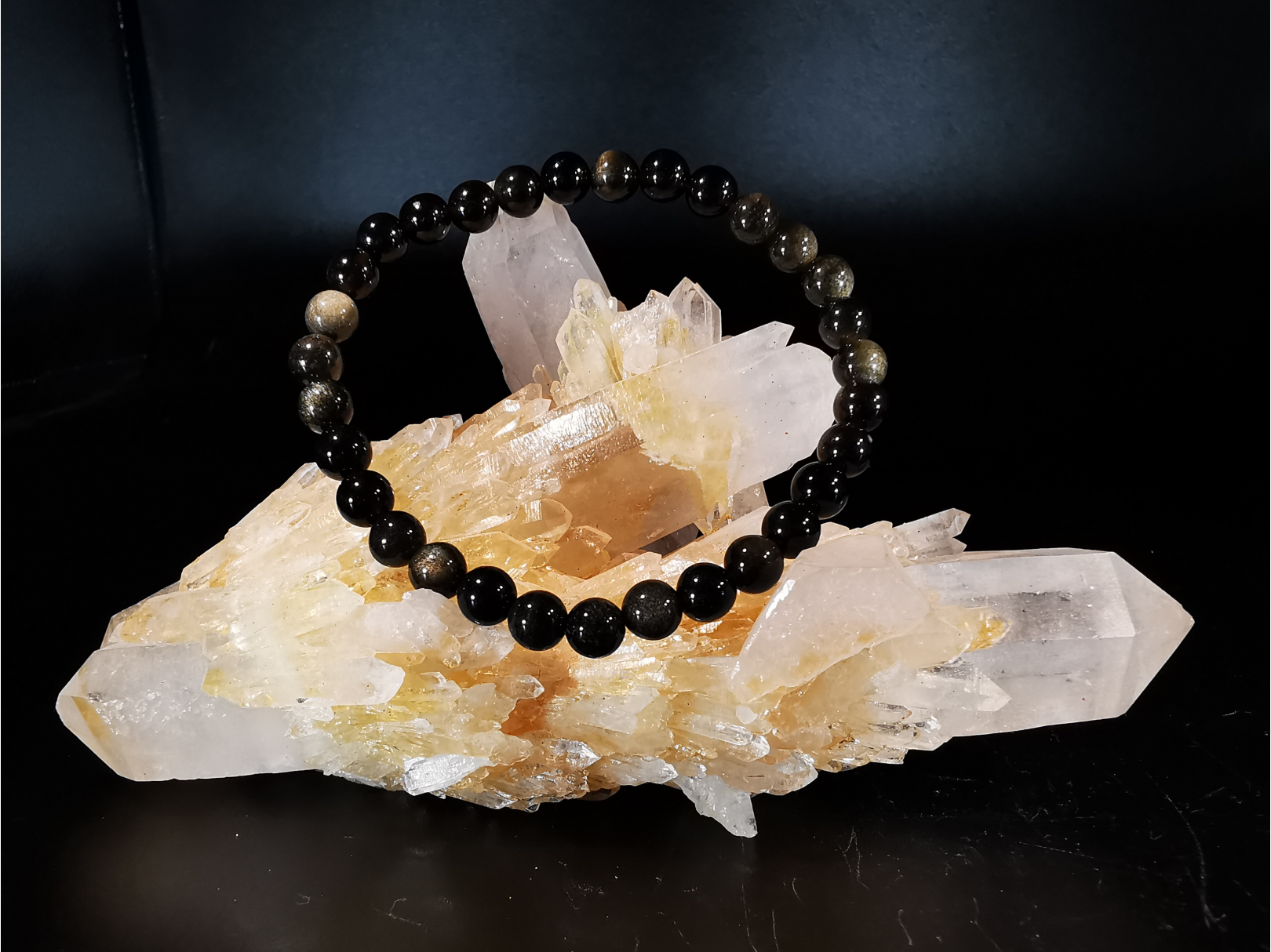 natural stone bracelet 6mm: OBSIDIENNE DOREE