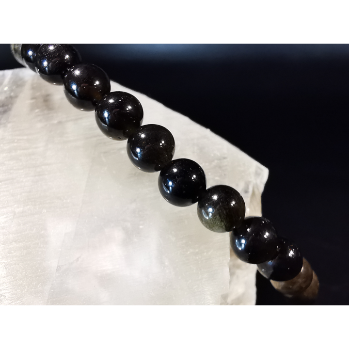 bracelet pierre naturelle 6 mm: OBSIDIENNE DOREE