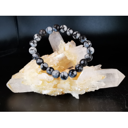bracelet pierre naturelle 8 mm:  OBSIDIENNE FLOCON DE NEIGE