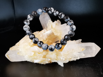 bracelet pierre naturelle 8 mm:  OBSIDIENNE FLOCON DE NEIGE