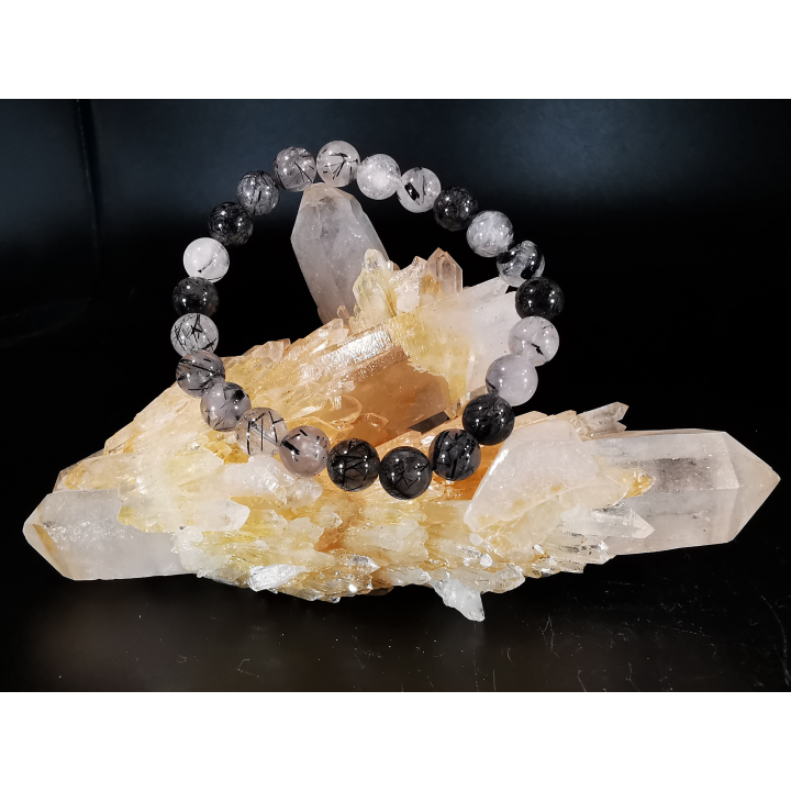 bracelet pierre naturelle 8 mm:  QUARTZ TOURMALINE