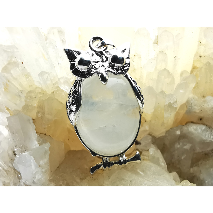Pendentif : HIBOU QUARTZ LAITEUX